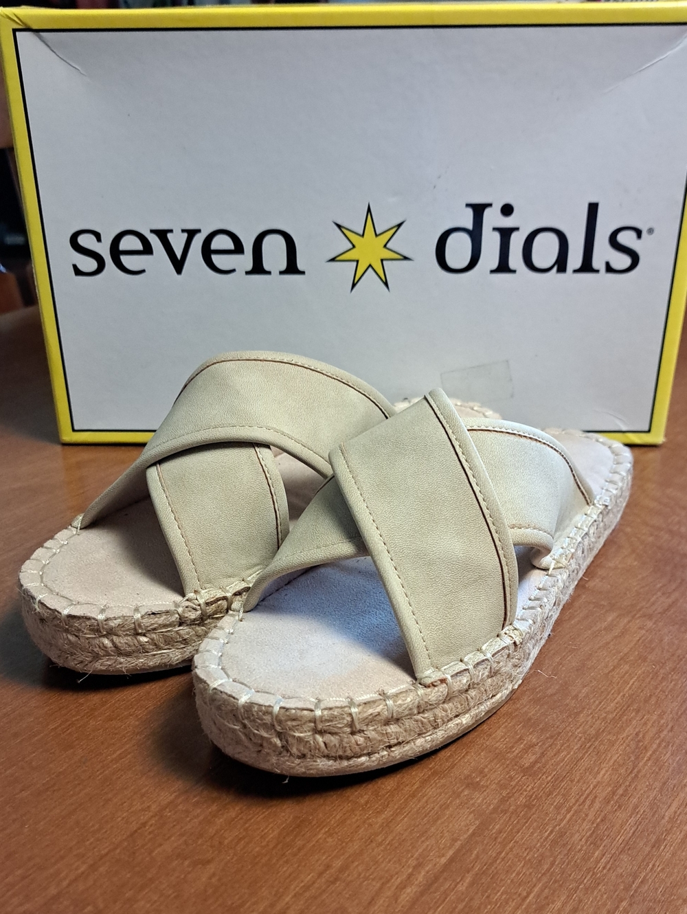 Seven Dials Beige Crossband Espadrille Slide Sandals